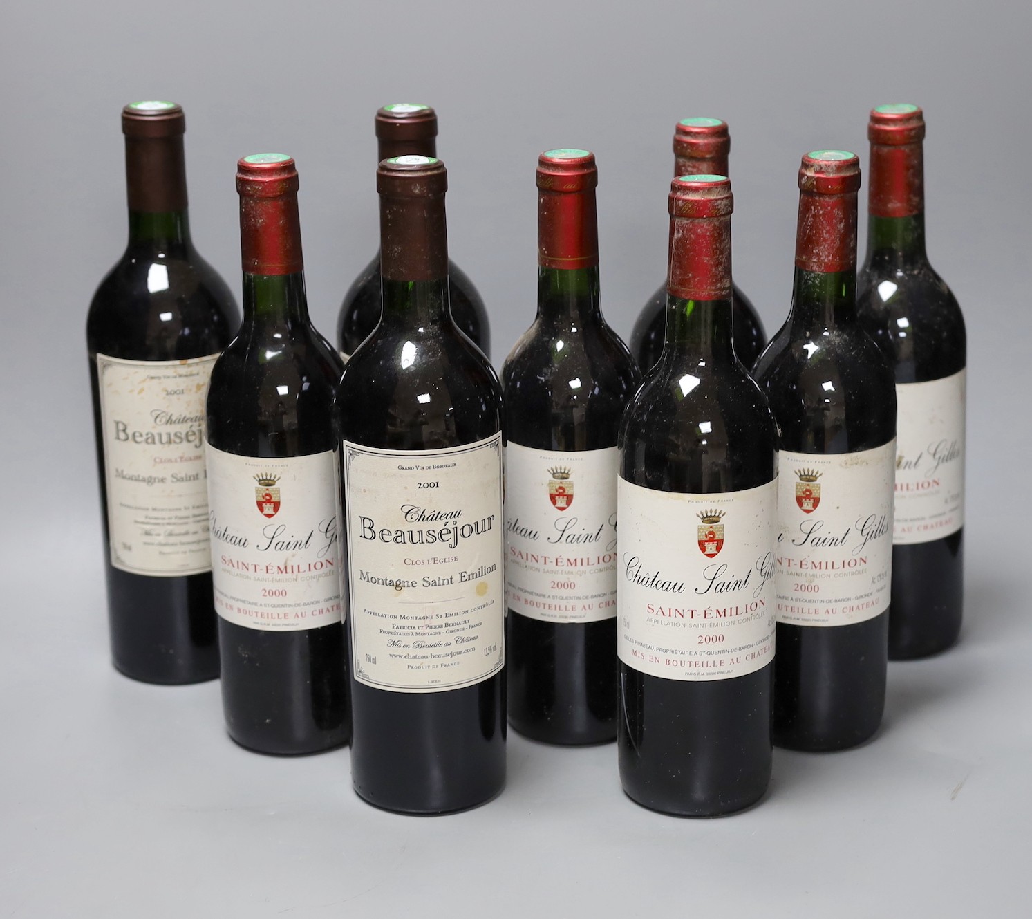 Six bottles of Chateau Saint Gilles Saint Emilion and three bottles of Bause Jour Montagne Saint Emilion